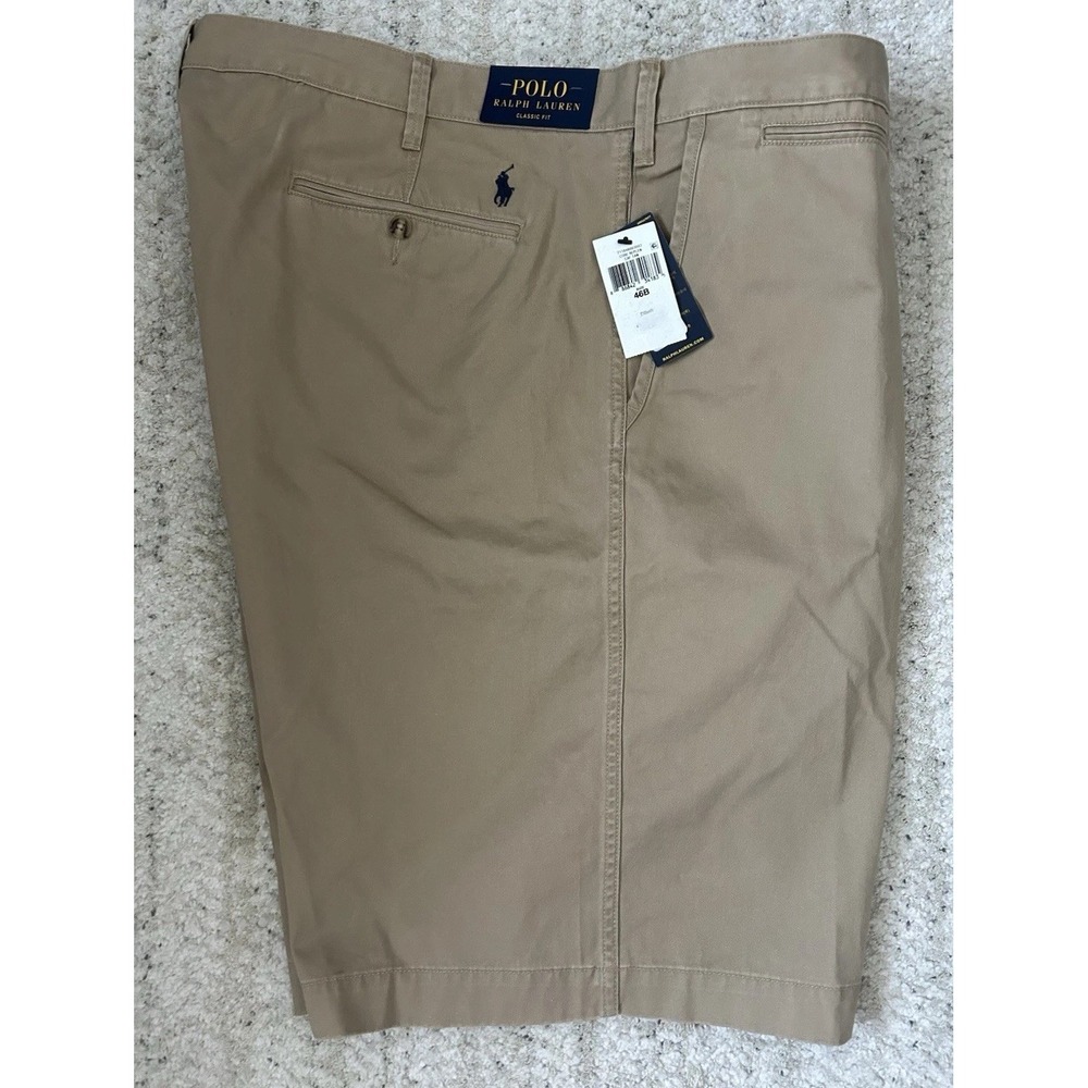 NWT Polo Ralph Lauren Classic Fit men's Tan 46B Shorts Khaki 10" Inseam Cotton